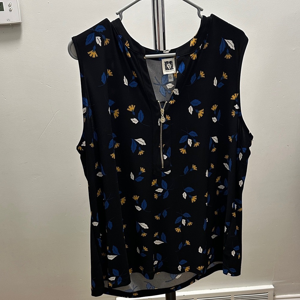 Anne Klein Black and Blue Floral Blouse